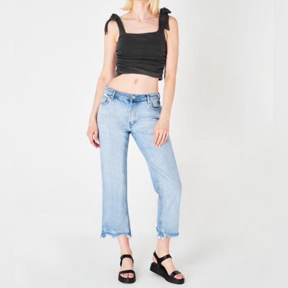 Free People Tops - Free People Boulevard Tank Top Ribbed Crop Shoulder Tie Gray black Sz M
